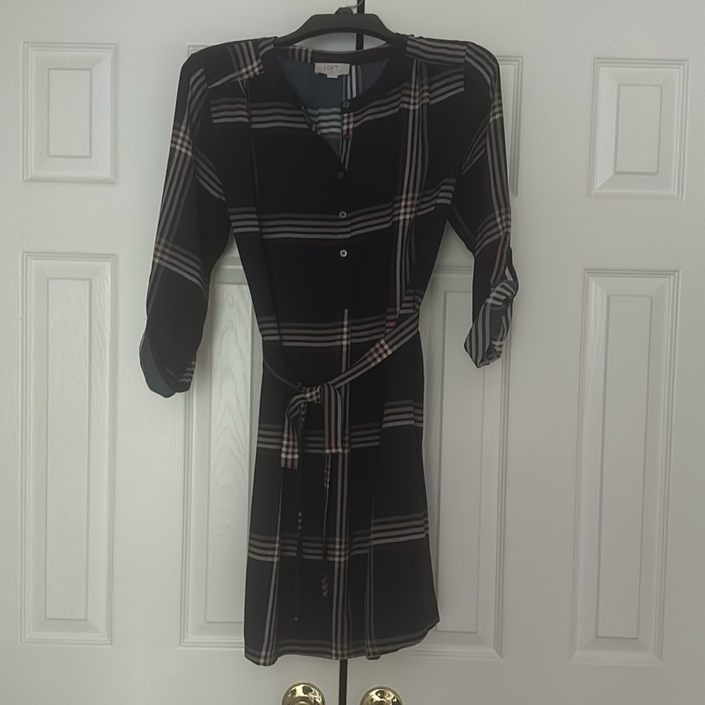 Loft Outlet MP Plaid Belted Dress